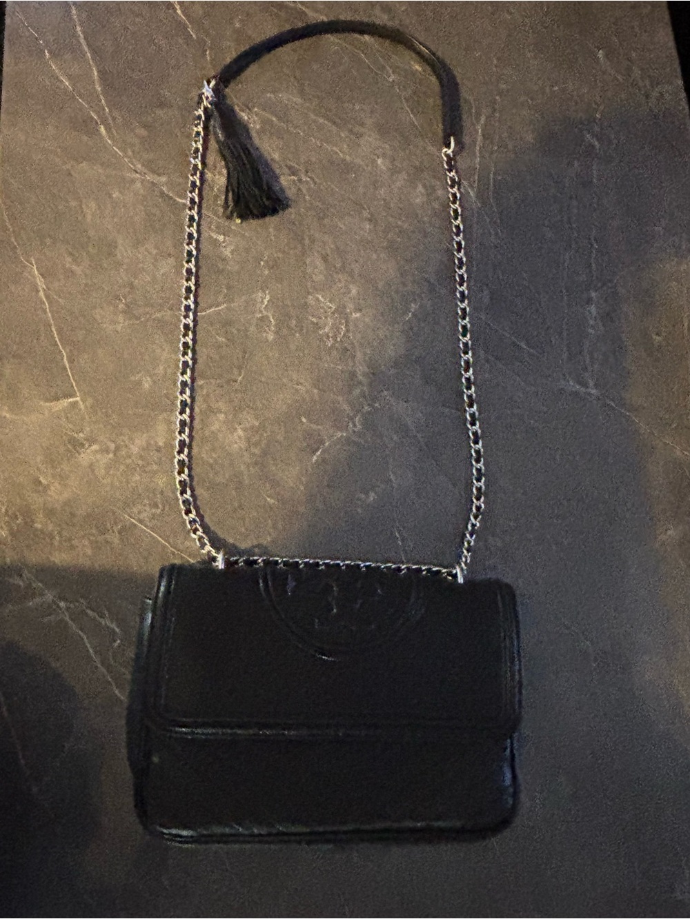 Tory Burch Black Quilted Crossbody with Chain & Tassel